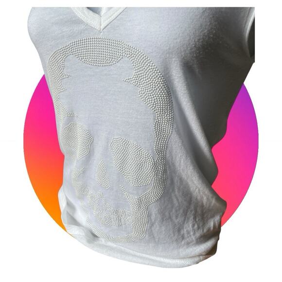 Zadig & Voltaire Brooklyn Strass White Skull Cotton Tshirt Sleeveless Top XS 0 2 - Picture 12 of 15